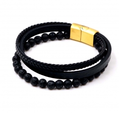 Stainless steel jewelry men leather bangle Wholesale