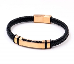 Stainless steel jewelry men leather bangle Wholesale