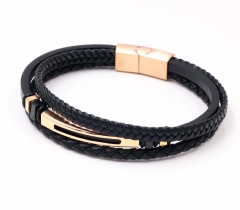Stainless steel jewelry men leather bangle Wholesale