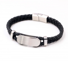 Stainless steel jewelry men leather bangle Wholesale