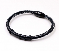Stainless steel jewelry men leather bangle Wholesale