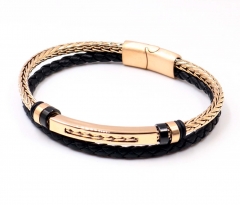 Stainless steel jewelry men leather bangle Wholesale