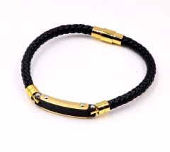 Stainless steel jewelry men leather bangle Wholesale