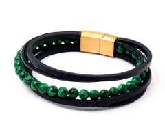 Stainless steel jewelry men leather bangle Wholesale