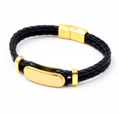 Stainless steel jewelry men leather bangle Wholesale