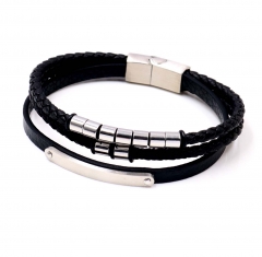 Stainless steel jewelry men leather bangle Wholesale