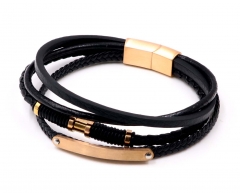 Stainless steel jewelry men leather bangle Wholesale