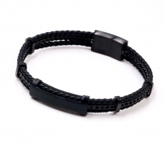 Stainless steel jewelry men leather bangle Wholesale