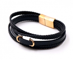 Stainless steel jewelry men leather bangle Wholesale