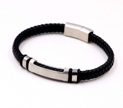 Stainless steel jewelry men leather bangle Wholesale