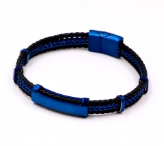 Stainless steel jewelry men leather bangle Wholesale