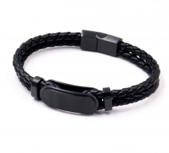 Stainless steel jewelry men leather bangle Wholesale
