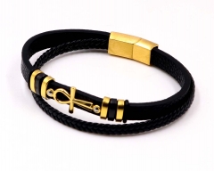Stainless steel jewelry men leather bangle Wholesale