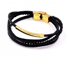 Stainless steel jewelry men leather bangle Wholesale