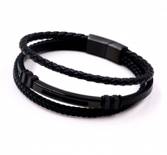 Stainless steel jewelry men leather bangle Wholesale