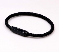 Stainless steel jewelry men leather bangle Wholesale