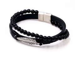 Stainless steel jewelry men leather bangle Wholesale