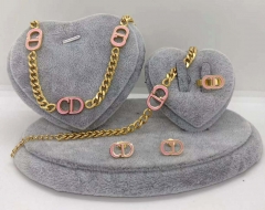 Stainless steel jewelry Necklace Earrings Ring bracelet set Wholesale