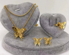 Stainless steel jewelry necklace earring ring set wholesale