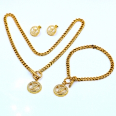 Stainless steel+Copper jewelry necklace earring bracelet set wholesale