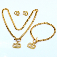 Stainless steel+Copper jewelry necklace earring bracelet set wholesale