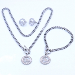 Stainless steel+Copper jewelry necklace earring bracelet set wholesale