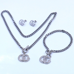 Stainless steel+Copper jewelry necklace earring bracelet set wholesale