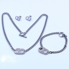 Stainless steel+Copper jewelry necklace earring bracelet set wholesale