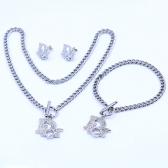 Stainless steel+Copper jewelry necklace earring bracelet set wholesale