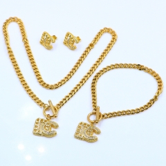 Stainless steel+Copper jewelry necklace earring bracelet set wholesale
