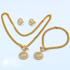 Stainless steel+Copper jewelry necklace earring bracelet set wholesale