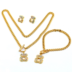 Stainless steel+Copper jewelry necklace earring bracelet set wholesale
