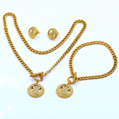 Stainless steel+Copper jewelry necklace earring bracelet set wholesale