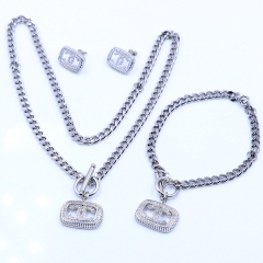 Stainless steel+Copper jewelry necklace earring bracelet set wholesale