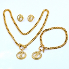 Stainless steel+Copper jewelry necklace earring bracelet set wholesale
