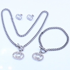 Stainless steel+Copper jewelry necklace earring bracelet set wholesale