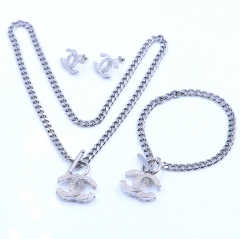 Stainless steel+Copper jewelry necklace earring bracelet set wholesale
