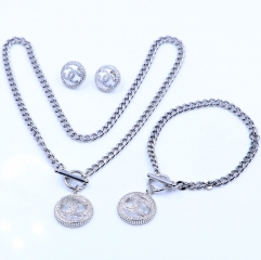 Stainless steel+Copper jewelry necklace earring bracelet set wholesale