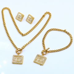 Stainless steel+Copper jewelry necklace earring bracelet set wholesale