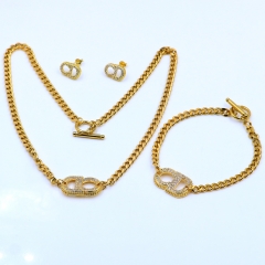 Stainless steel+Copper jewelry necklace earring bracelet set wholesale