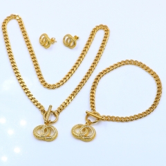Stainless steel+Copper jewelry necklace earring bracelet set wholesale