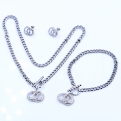 Stainless steel+Copper jewelry necklace earring bracelet set wholesale