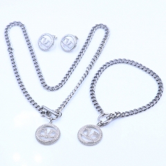 Stainless steel+Copper jewelry necklace earring bracelet set wholesale
