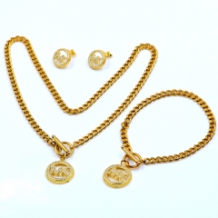 Stainless steel+Copper jewelry necklace earring bracelet set wholesale