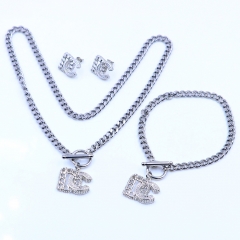 Stainless steel+Copper jewelry necklace earring bracelet set wholesale