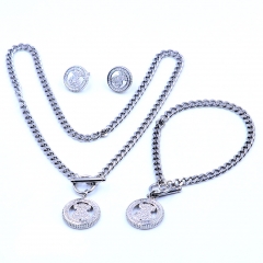 Stainless steel+Copper jewelry necklace earring bracelet set wholesale