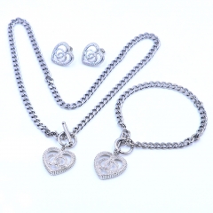 Stainless steel+Copper jewelry necklace earring bracelet set wholesale