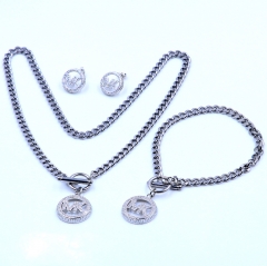 Stainless steel+Copper jewelry necklace earring bracelet set wholesale