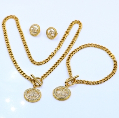 Stainless steel+Copper jewelry necklace earring bracelet set wholesale