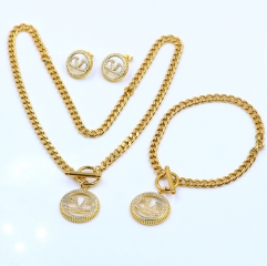 Stainless steel+Copper jewelry necklace earring bracelet set wholesale
